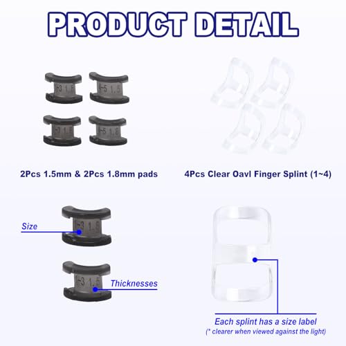 Clear Oval Finger Splint Kit - 8Pcs with Click-Lock Adjustment, Size 1-4
