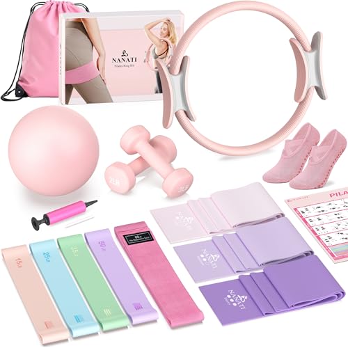 Pilates Kit for Home Workouts - 17-in-1 Set with Pink Ring & Ball
