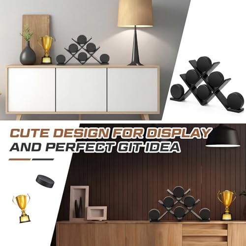 CroBlissful Black Wooden Hockey Puck Display Case Holder for 6 Pieces (6-Piece)
