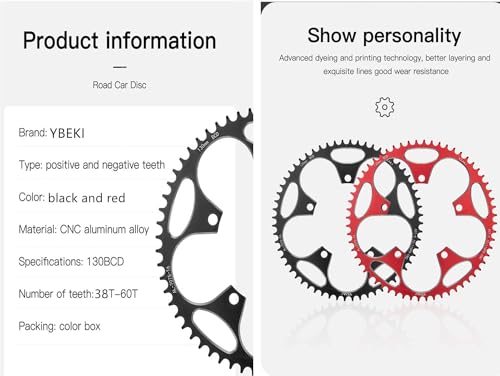 YBEKI 42T Black 130BCD CNC Aluminum Chainring for Road Bikes, Anti-Drop, Ultra-Light