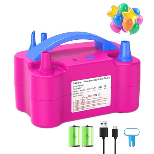 Electric Balloon Pump for Fast Inflation - Rechargeable Handheld Blower with Nozzles, Rose Red