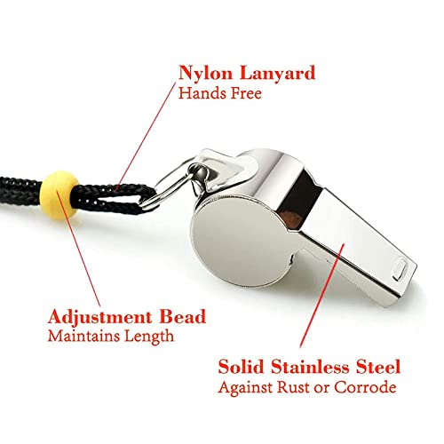 Stainless Steel Sports Whistles with Lanyards - 2 Pack