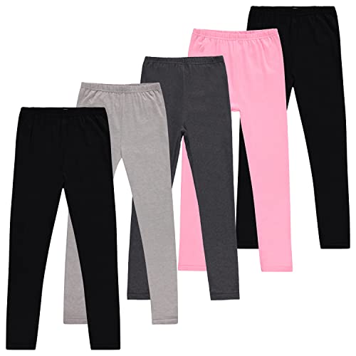 Pink Angel Toddler & Girls Multi-Pack Leggings - Cotton Spandex Dance & Yoga Tights, 10-12, 5-Pack