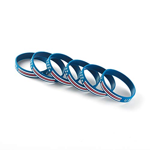American Flag Silicone Wristbands - 6pcs Blue, 8" for Veterans & Sports Fans