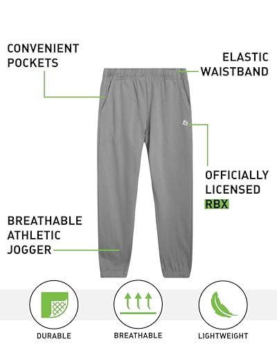RBX Boys Sweatpants 2-Pack Soft Fleece Joggers Elastic Waist Pockets Light Grey Heather 14-16