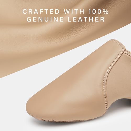 Leather Dance Shoes for Women - Split Sole, Arch Support, Tan 8.5/7.5