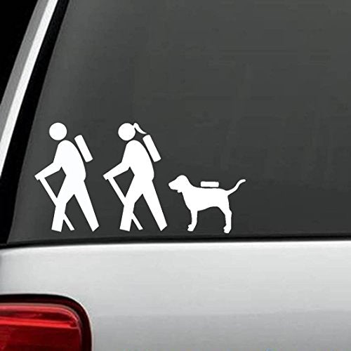 Hiking Couple with Dog Decal Sticker for Campers