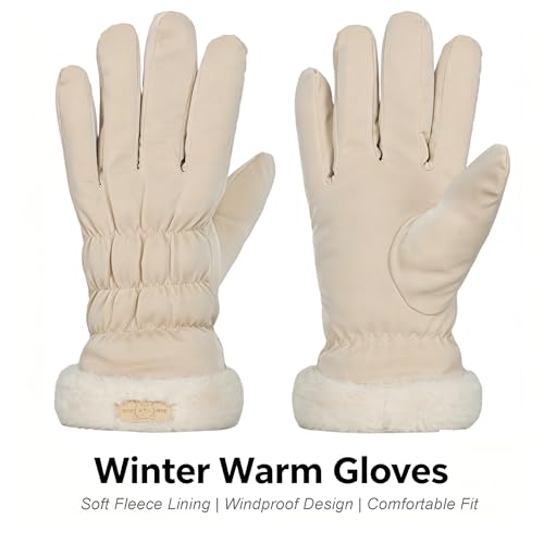 Windproof Winter Ski Gloves - Water-Resistant Thermal Medium Beige