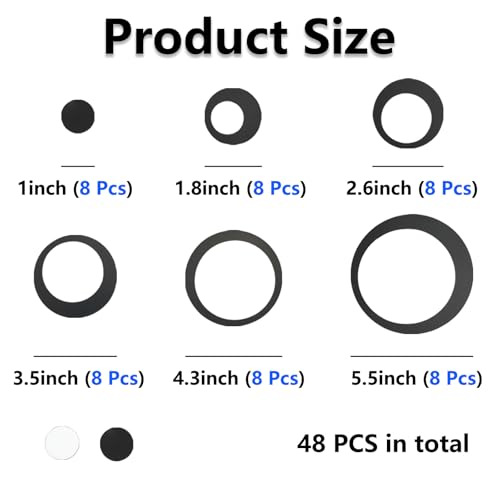 48Pcs Mirror Stickers, Acrylic Circle Wall Stickers Removable DIY Self-Adhesive Hollow Art Mural Wall Decals for Home Office Living Room Bedroom Bathroom Kitchen Decor(Silver, Black)