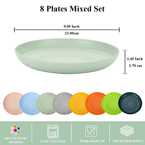 Berglander 9 Inch Plastic Deep Dinner Plates Set of 8 - Reusable, Unbreakable, BPA-Free, Microwave & Dishwasher Safe