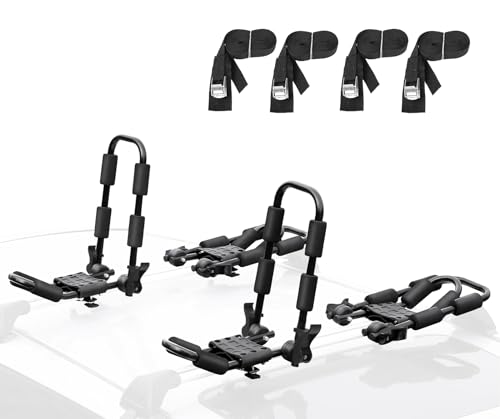 Folding Kayak Roof Rack - Large J Bar for 2 Kayaks, 150 lbs Capacity