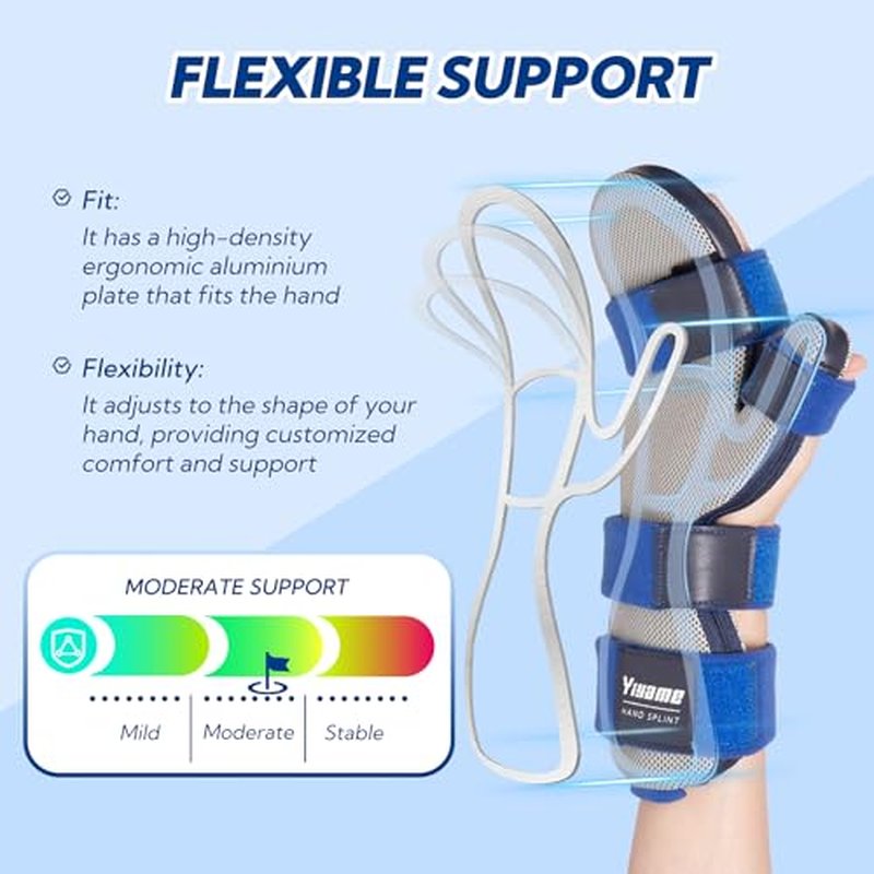 YiYame Resting Hand Splint, Stroke Hand Brace with Finger Support, Hand immobilizer for Carpal Tunnel Wrist Night Support, 5 fingers Straightening, Flexion Contractures, Fits Right & Left, M