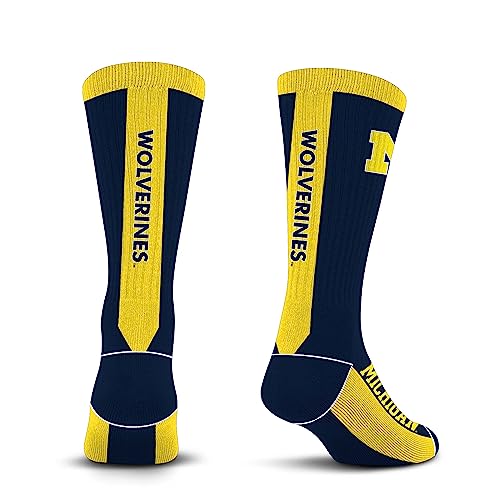 Michigan Wolverines MVP Crew Socks - For Bare Feet Officially Licensed, Large
