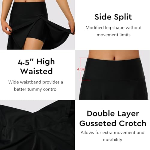 X-Large Black Women's 17” Long Swim Skirt Bathing Suit Bottoms Skort