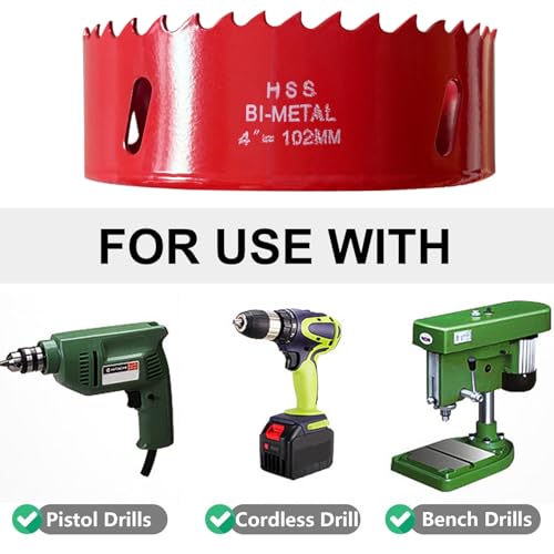 4 Inch Hole Saw with Arbor HSS Hole Saw with Mandrels M42 Bi-Metal Hole Cutter, Drilling Soft Wood, Plywood, Drywall, PVC