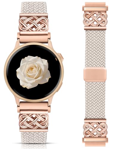 Minyee Starlight Rose Gold 20mm Magnetic Braided Nylon Band for Garmin Vivoactive 6/5/3 Series & Venu Sq 2, Forerunner 55/165/245/645