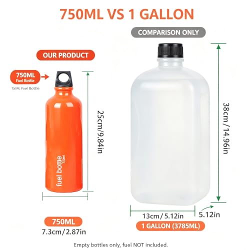 750ml Aluminum Fuel Bottle for Camping, Portable Kerosene & Petrol Container