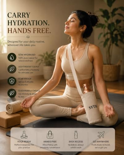 SYTH Hammered Copper Water Bottle 34 OZ with Canvas Bag - Handcrafted Ayurvedic Leakproof Drinkware