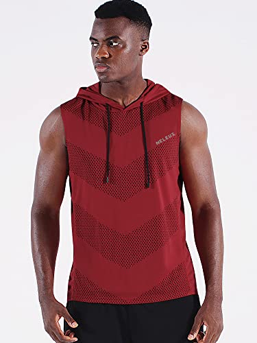Neleus Men's Workout Tank Tops 3 Pack - Sleeveless Running Shirts with Hoodie, Large, Black/Grey/Red