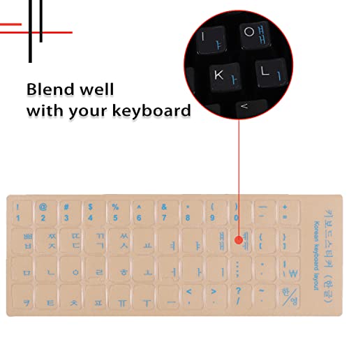 Korean Keyboard Stickers - Transparent Background with Blue Letters - 2 Pack
