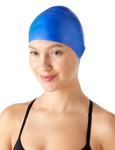 Silicone Swim Cap for Adults - Blue