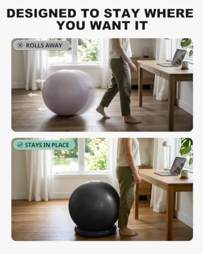 Yoga Ball Chair with Base for Office & Pregnancy - Black L (23-26in)