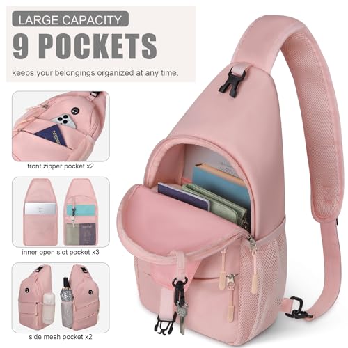 Pink Medium Crossbody Bag for Women Men - Convertible Sling Backpack