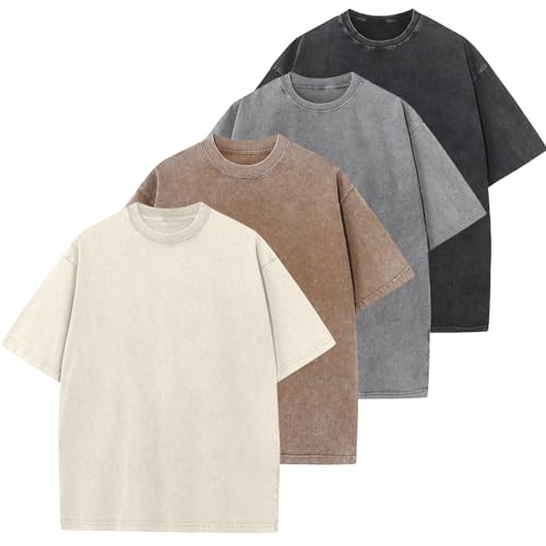 SnowElve Men's Oversized Cotton T-Shirt - Vintage Washed Loose Fit Unisex Casual Tee XL