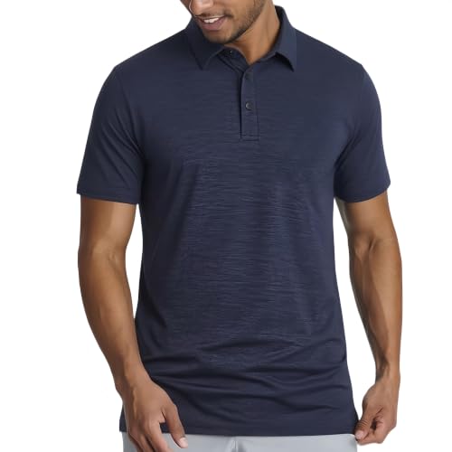 Men's Slim Fit Quick Dry Polo Shirt - Short Sleeve, Navy Blue, Medium