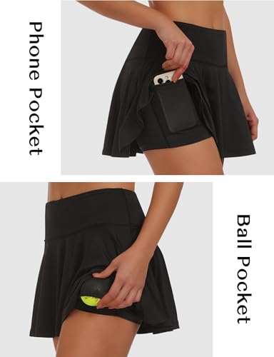 Women's High Waisted Flared Athletic Skort with Pockets - Medium Black
