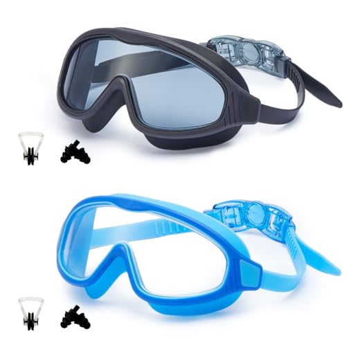 Fpxnb Gray & Blue Wide View Anti-Fog Swim Goggles - UV Protection, No Leakage, Adult Indoor & Outdoor