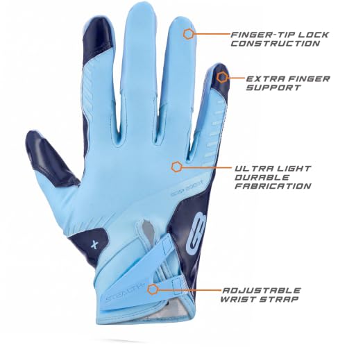 Grip Boost Stealth 6.0 Boost+ Football Gloves - Peace Blue Large, Adult/Youth, Wide Receiver