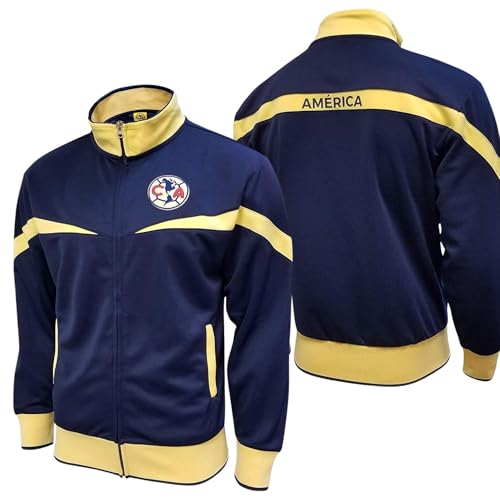 Club America Soccer Track Jacket - Unisex Adult - Navy Yellow Stripe, Large