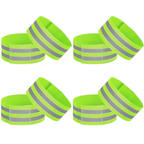 High Visibility Reflective Bands - 8 Pack Wrist & Ankle Straps for Cycling & Running