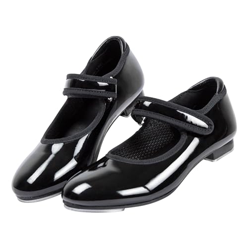 Dynadans Unisex Kid Black Patent Adjustable Strap Tap Shoe - Little Child Size 11