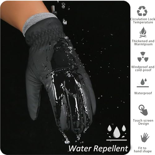 Waterproof Winter Ski Gloves for Men & Women - Medium, Solid Black