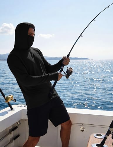 UPF 50+ Sun Protection Hoodie with Mask - Black, X-Large