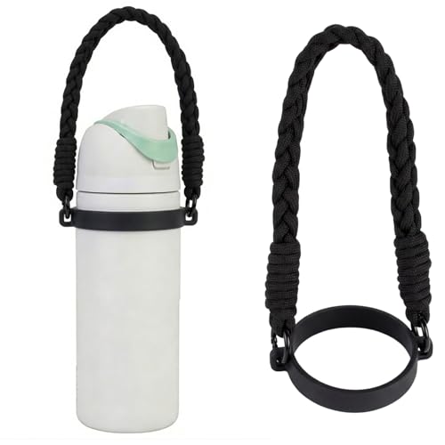 Water Bottle Handle Strap with Silicone Ring - Black Braided