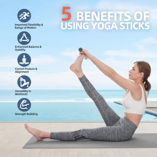 Adjustable Foam-Sleeved Yoga Stick - 30/45/60 in, Portable Fitness Tool