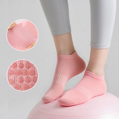Non-Slip Grip Pilates Socks for Women - 5 Pairs, A - Purple White Pink Gray Black