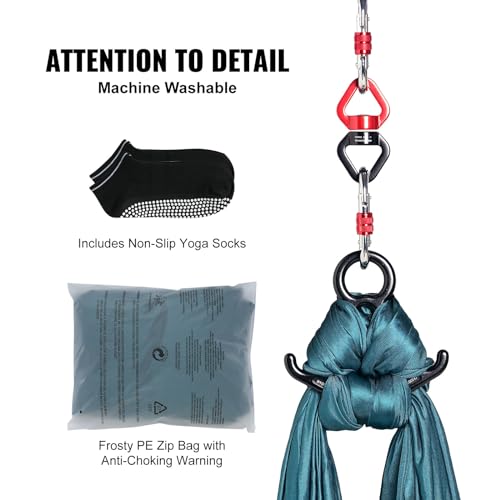 Aerial Yoga Swing Kit - 5.5 Yards Green, 100gsm Nylon Fabric