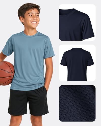 Boys 6 Pack Athletic Shirts - Quick-Dry Short Sleeve Tees