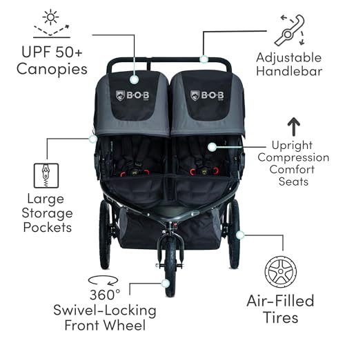 Duallie Jogging Stroller - All Terrain, Adjustable Handlebar - Graphite Black