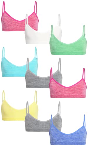 Sweet & Sassy Girls Training Bras 9 Pack - Seamless Cami Bralette (Small, Space-Dye)
