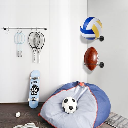 Wall-Mounted Sports Ball Holder for Basketball, Soccer, Volleyball & More