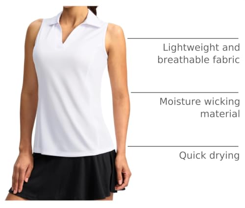 G Gradual Women's Sleeveless Golf Shirt - Lightweight V-Neck, Medium, White