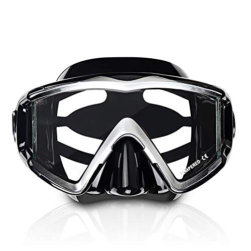 Adult Pano 3 Tempered Glass Scuba Diving Mask - Black