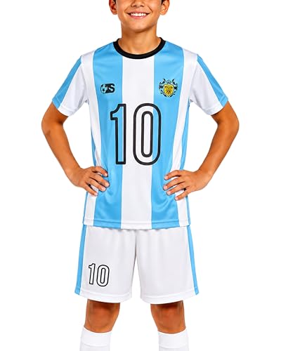 Quad Seven Boys 2-Piece Soccer Jersey & Athletic Shorts Set - Light Blue Argentina 16-18