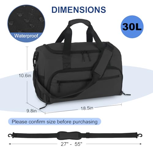 SOAEON Black Gym Duffle Bag for Men & Women with Wet & Shoes Compartments, Water-Resistant Overnight Weekender