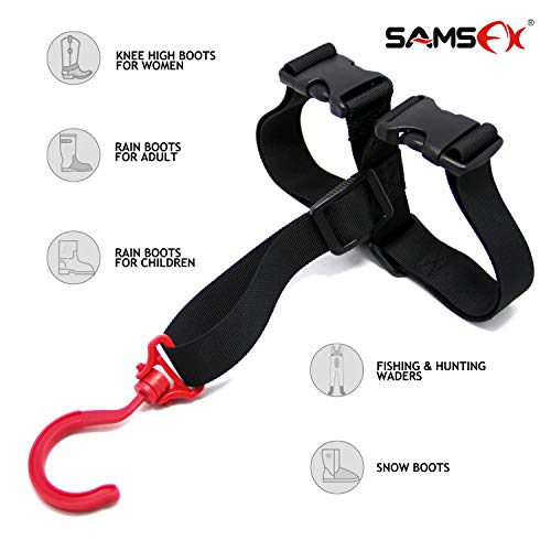 Fishing Wader Boot Hanger with Adjustable Strap - Red Plastic Hook
